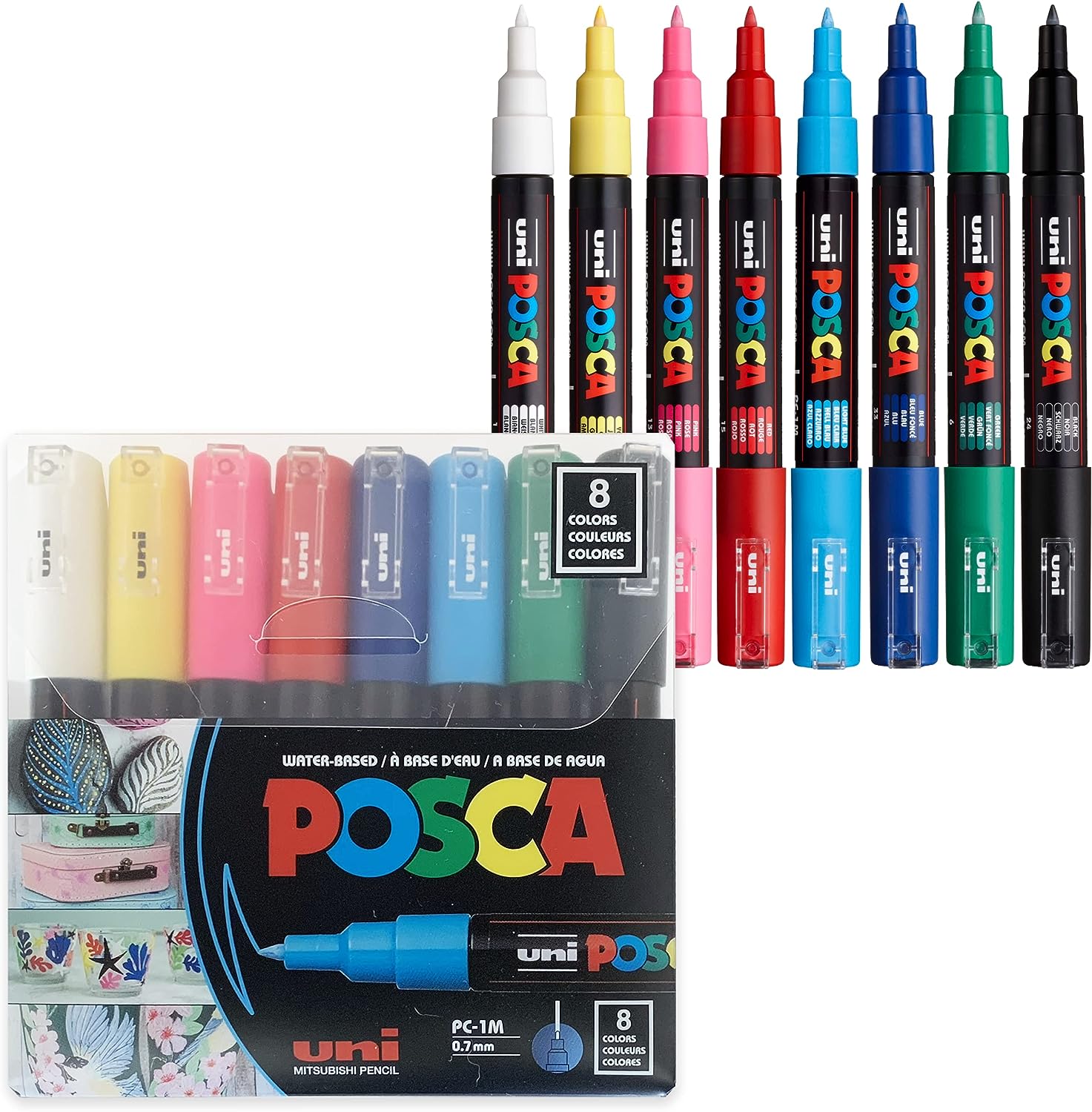UNI POSCA PC-1M Acrylic Paint Markers,0.7mm Extra Fine Tip,8 Color
