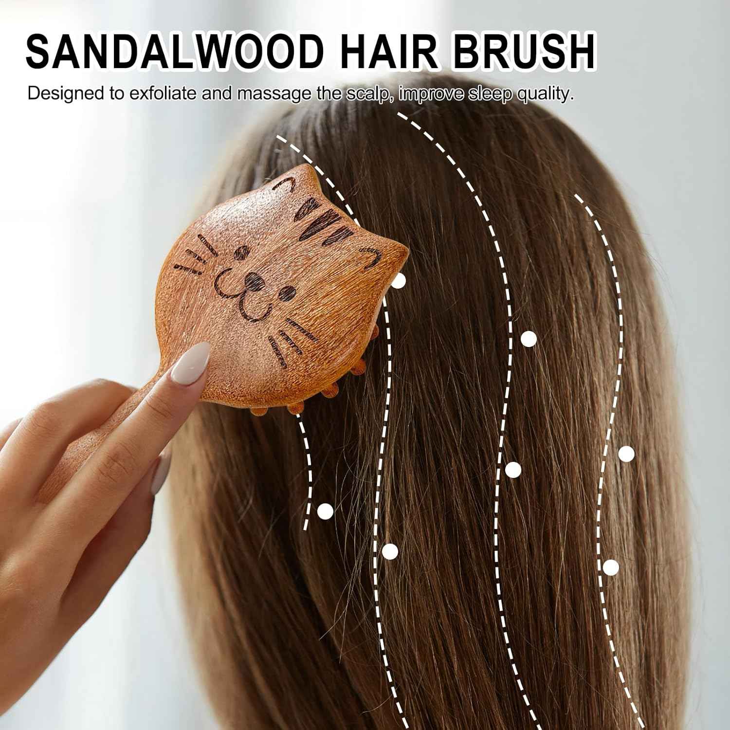 Sandalwood Hair Brush – Cat Shape Scalp Massager