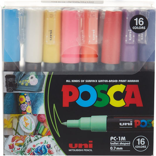 UNI POSCA PC-1M Acrylic Paint Markers,0.7mm Extra Fine Tip,16 Color