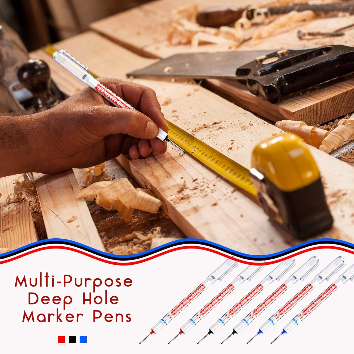 6PCS Deep Drill Hole Long Nib Waterproof Marker Pens Red Black Blue