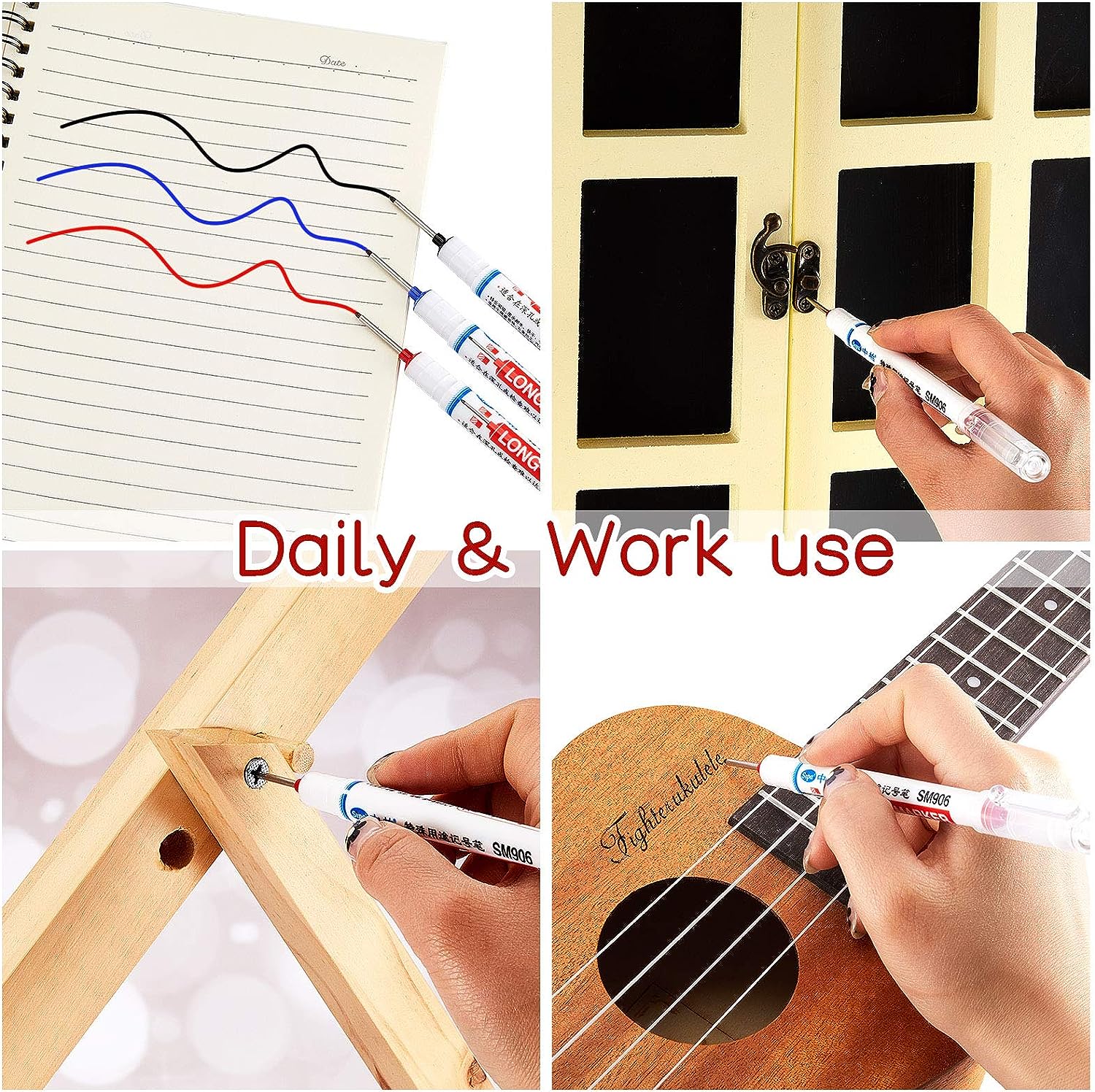 6PCS Deep Drill Hole Long Nib Waterproof Marker Pens Red Black Blue
