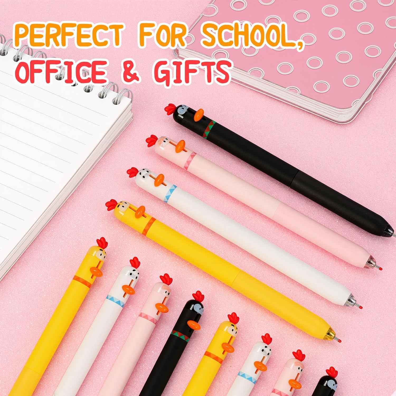 12PCS Funny Chicken Retractable Gel Pens 0.5mm Fine Point Black Ink
