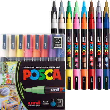 UNI POSCA PC-3M POP Paint Markers with Reversible Tips 16 Color