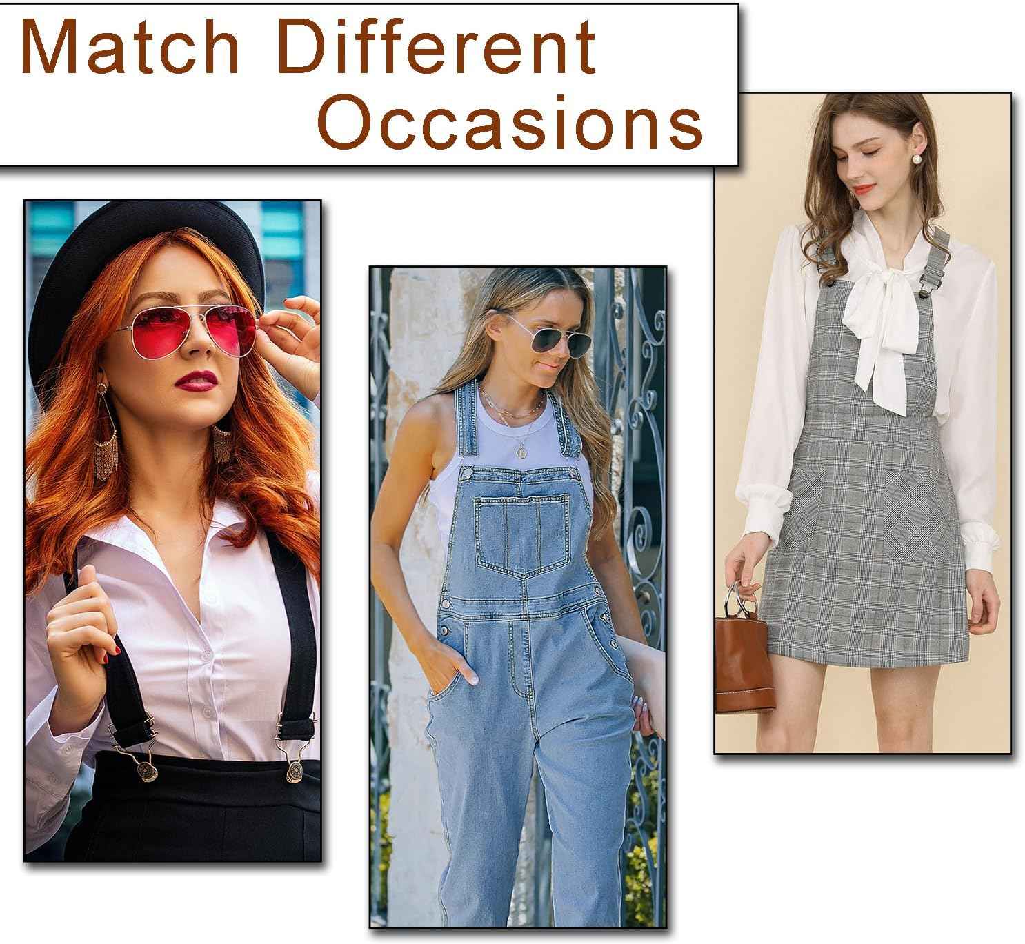 Metal overall buckles with adjustable strap, shown on denim overalls