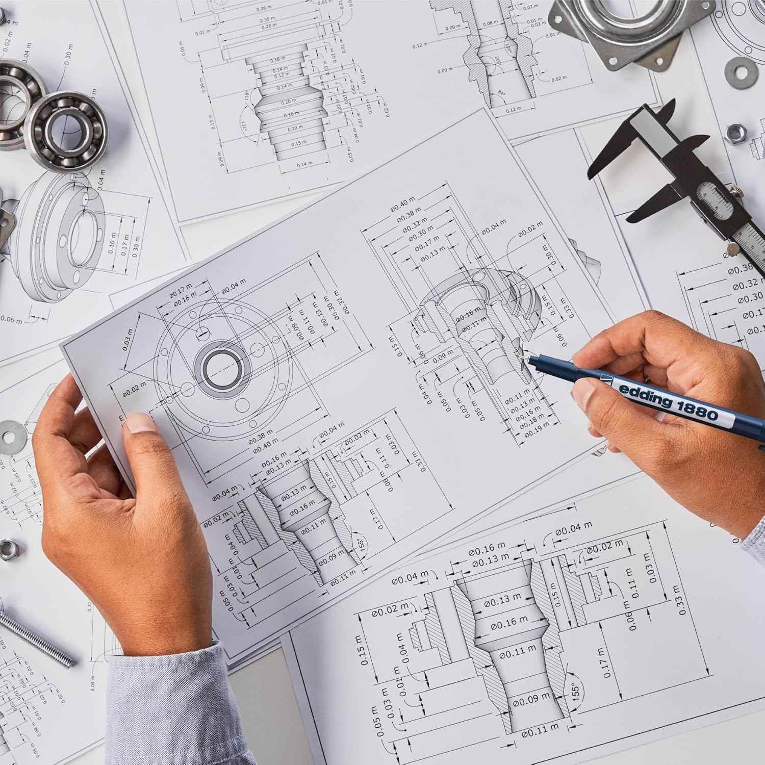 Edding 1880 Drawliner Fineliner Technical Pen Set,10 Count Black Ink