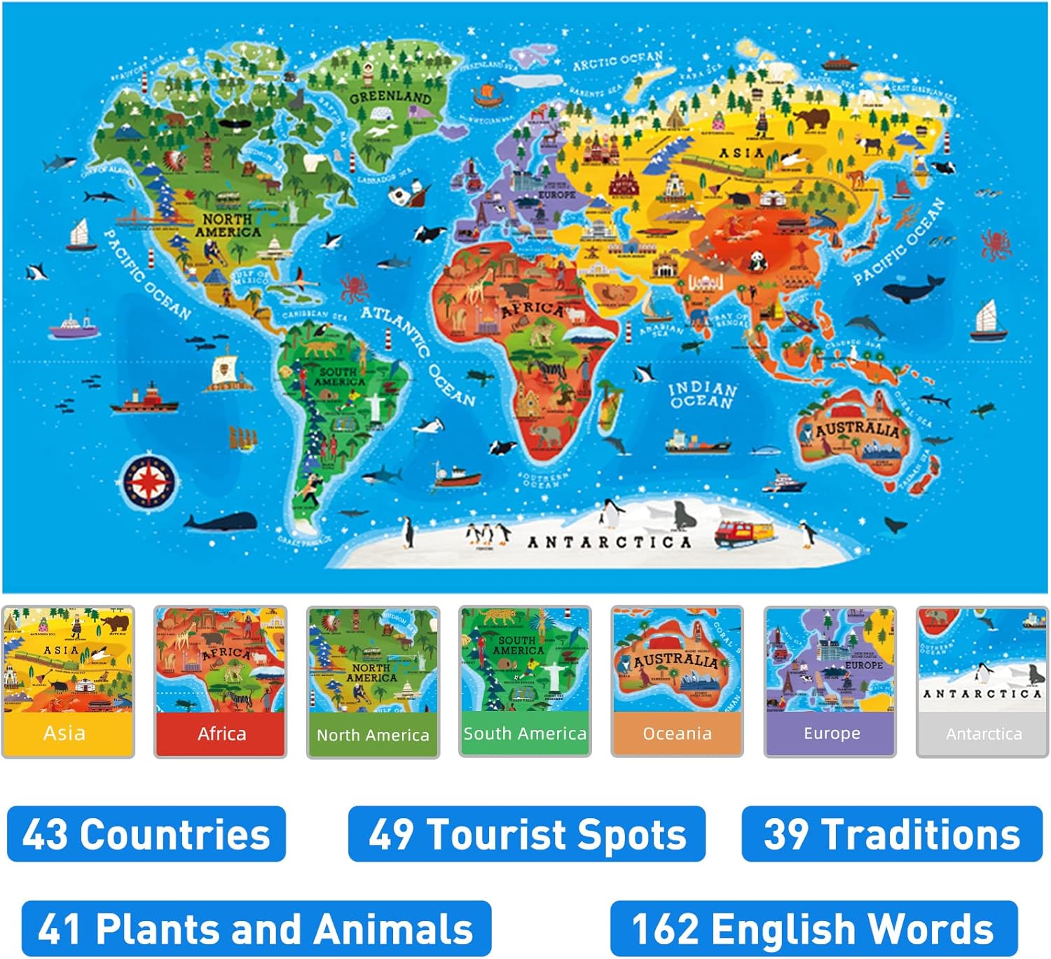 Mideer Floor Puzzle for Kids 4-8, 100 Piece World Map Jigsaw Puzzle