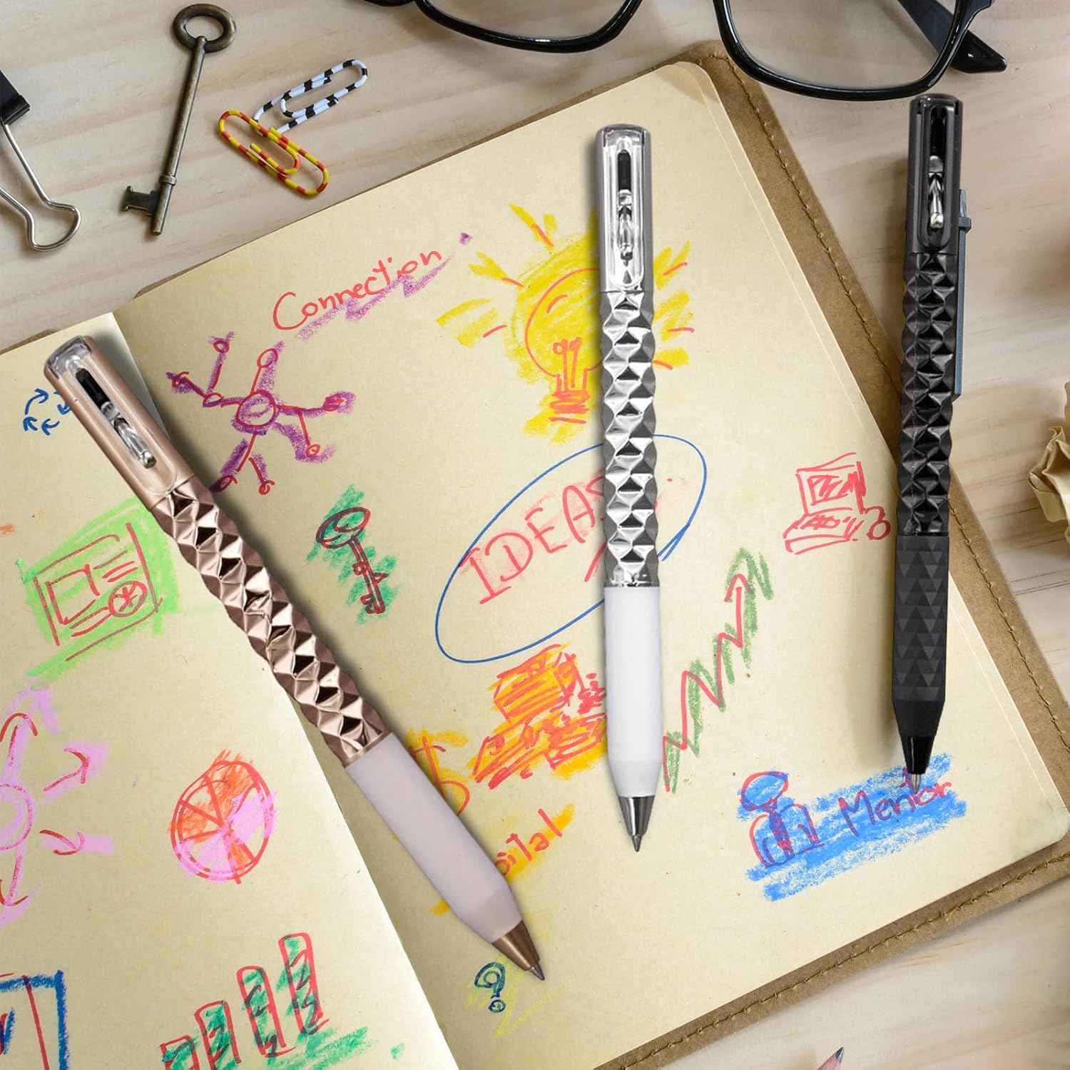 3pcs Geometric Deformation Pen Metal Crinkle Ballpoint Pens