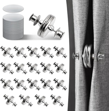 20 pairs curtain magnetic clips with button-style caps, shiny silver fasteners