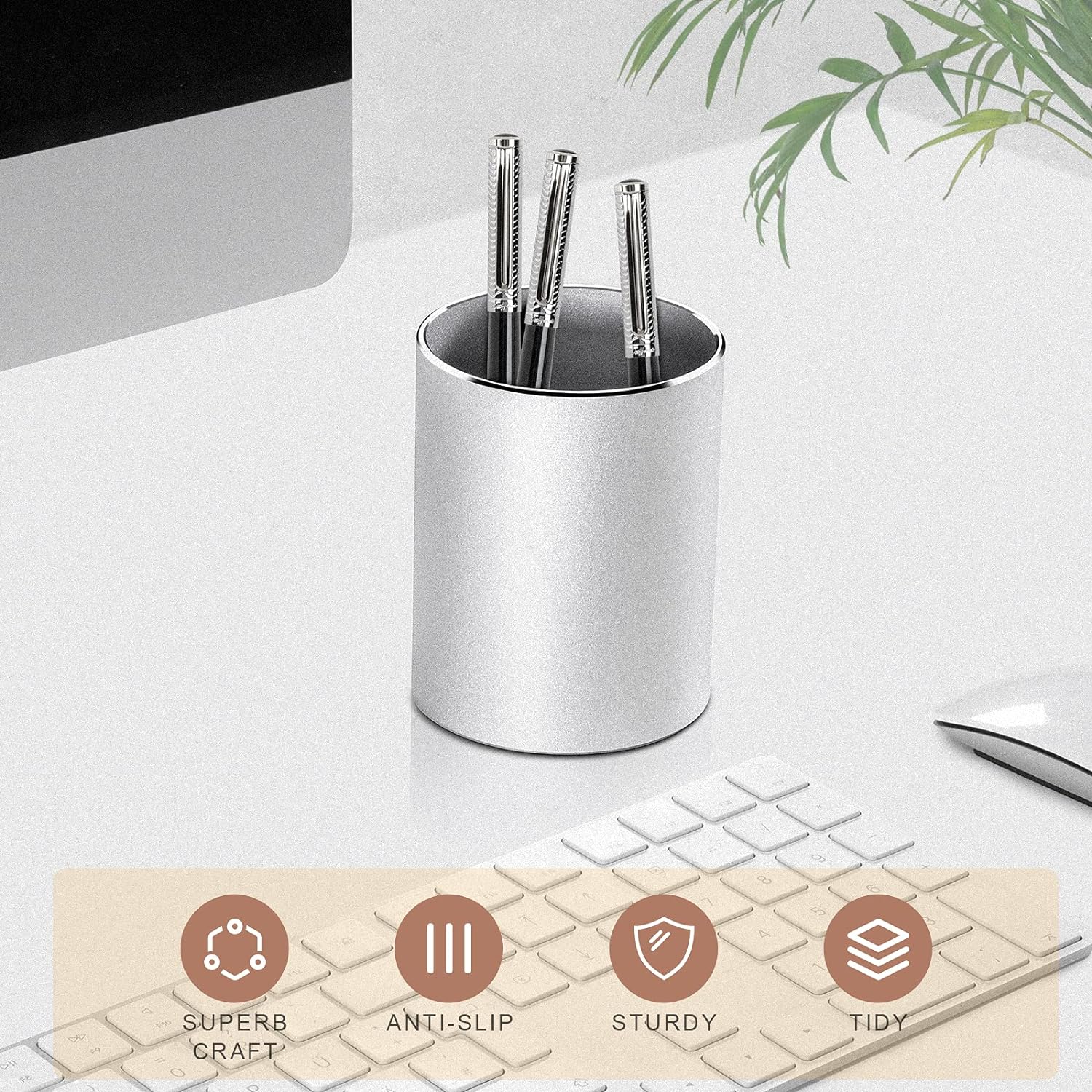 Round Desk Metal Pen Holder Aluminum Pencil Holder