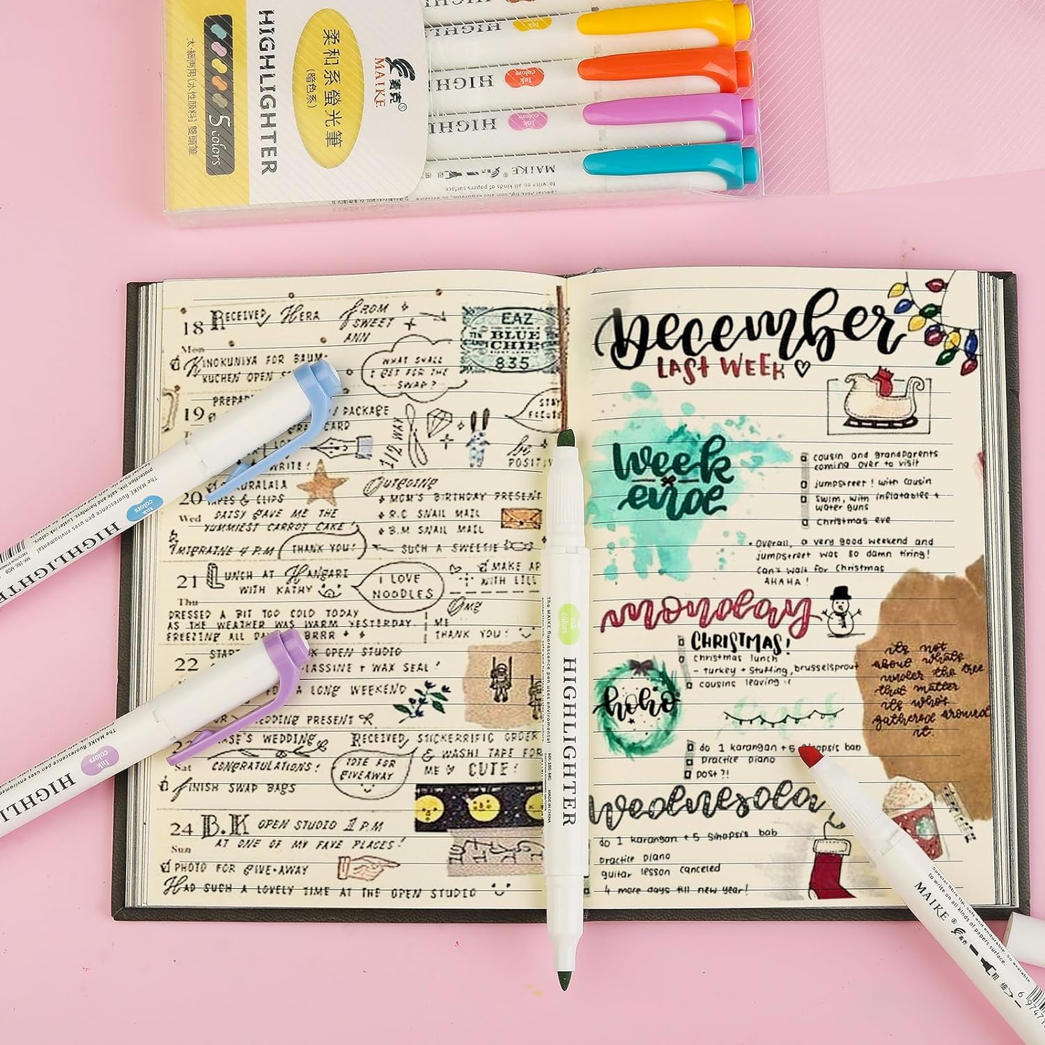 MAIKE Real Mild Pastel Highlighters 5 Friendly Colors Markers