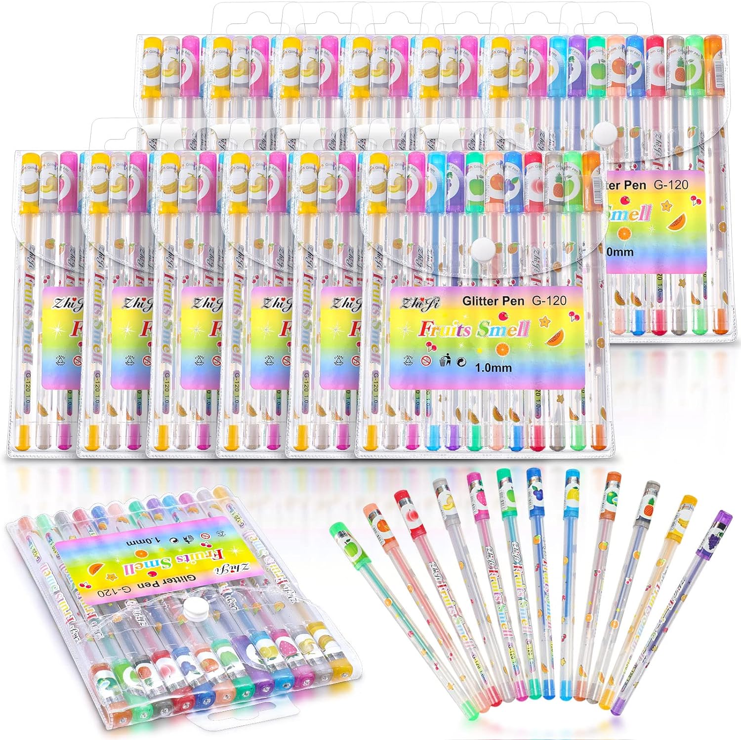 Depesche 12192 TOPModel - Set di penne gel glitterate arcobaleno in astuccio trasparente con chiusura a pressione, 8 penne in colori glitterati per scrivere e decorare