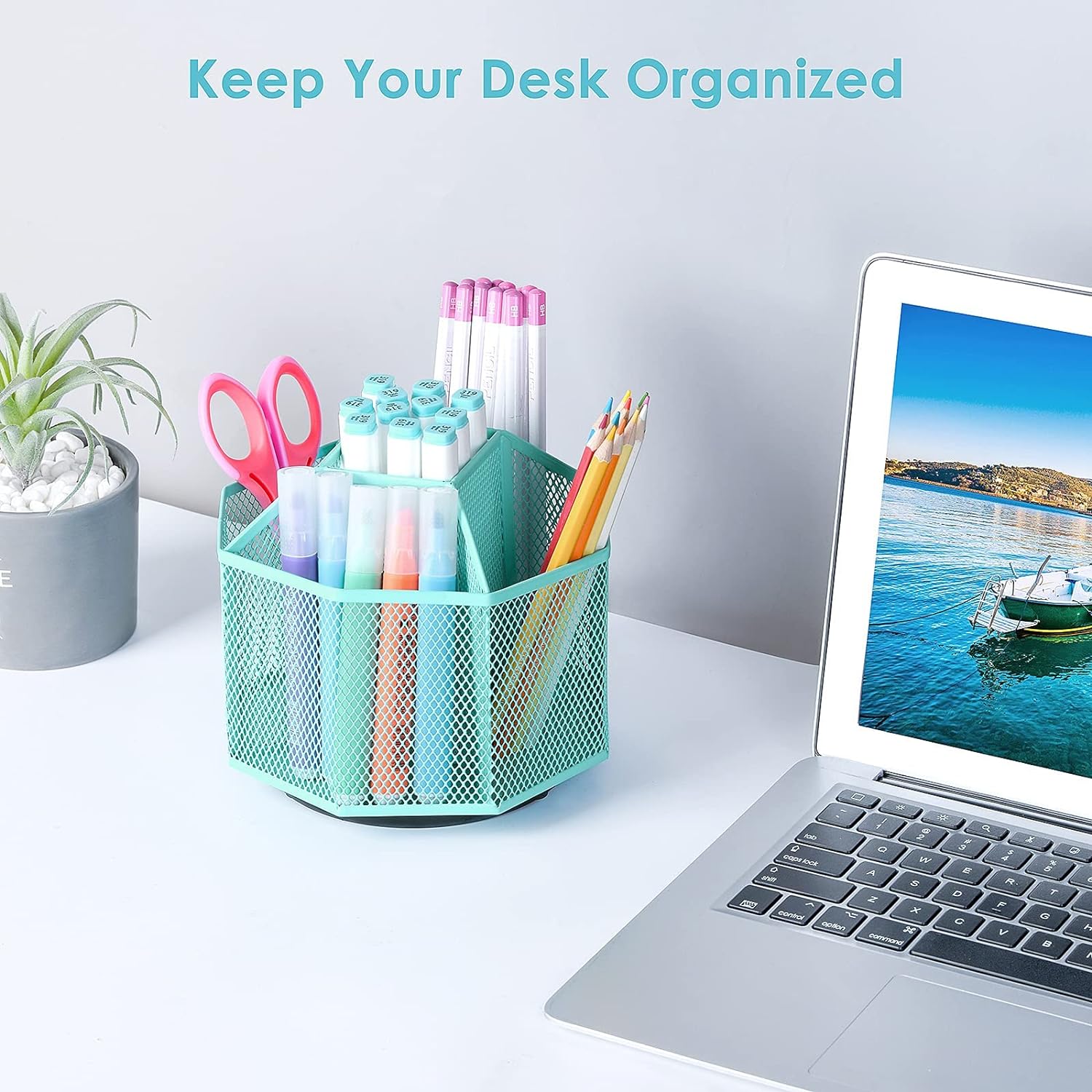 5 Compartments Metal Desk Pen Pencil Organizer