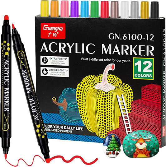 Guangna 12 Colors Dual Tip Acrylic Paint Markers