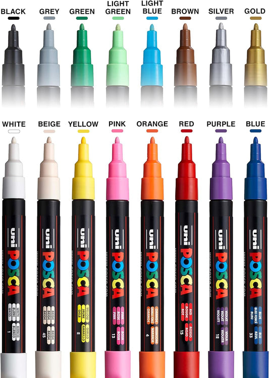 UNI POSCA PC-3M POP Paint Markers with Reversible Tips 16 Color