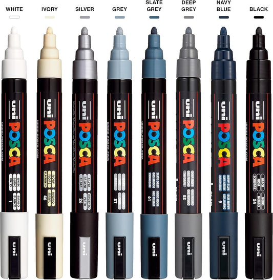 Uni Posca verfmarker PC-5M - middelgrote punt - 8 kleuren - monotone