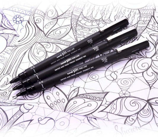 Uni Pin Fineliner Drawing Pen - 9 Grades - Black Ink