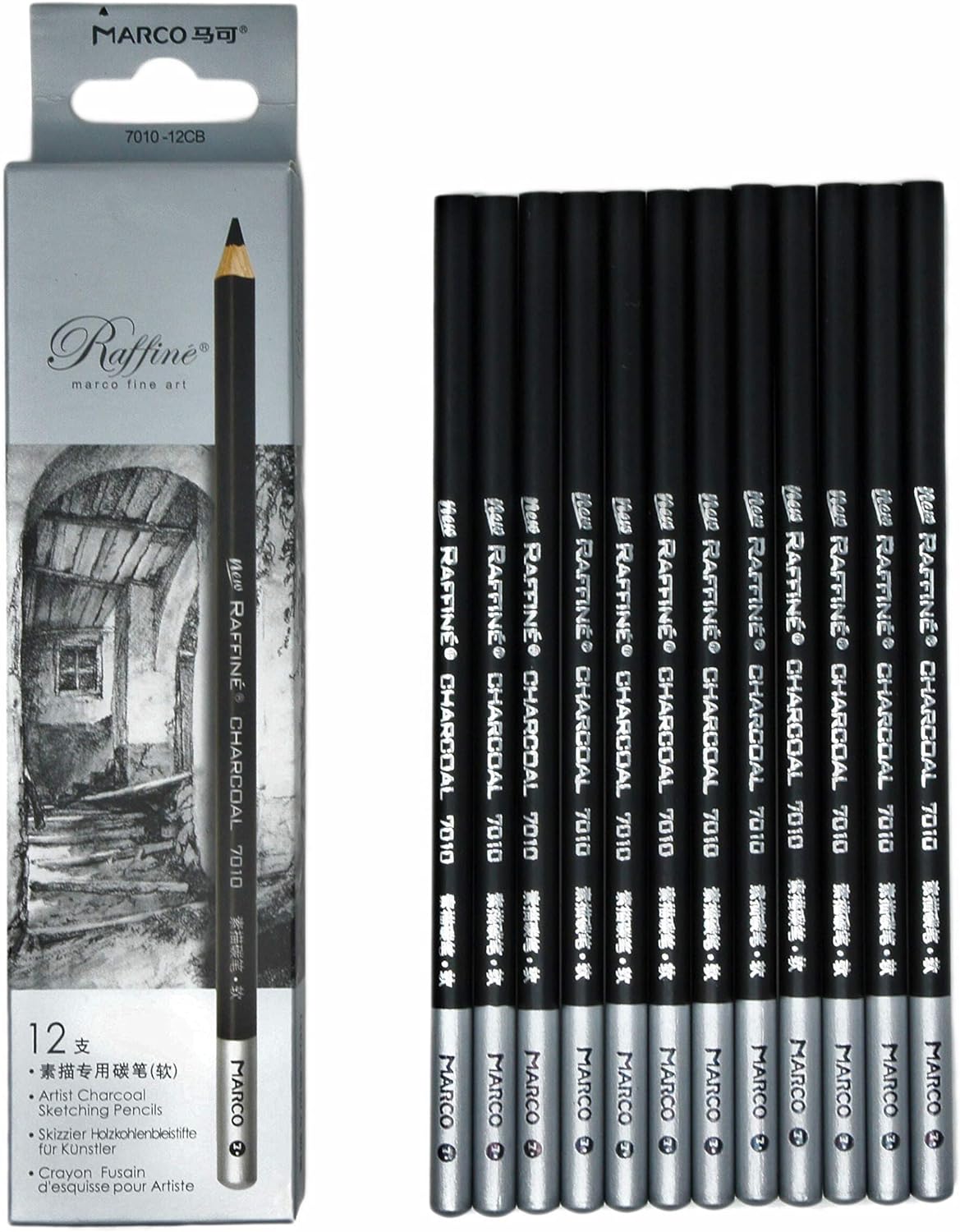 MARCO Raffine Artist Black Charcoal Pencil 12 Pack