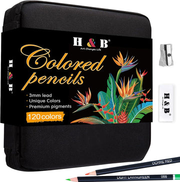 H&B 120 Colored Pencils Kit Oil Based with Zipper Storage Case