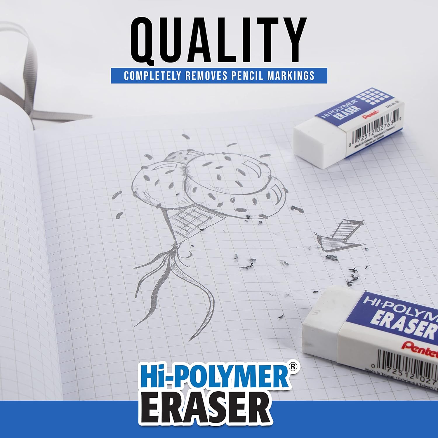 Pentel Hi-Polymer Block Eraser,Large,4 Pack Erasers