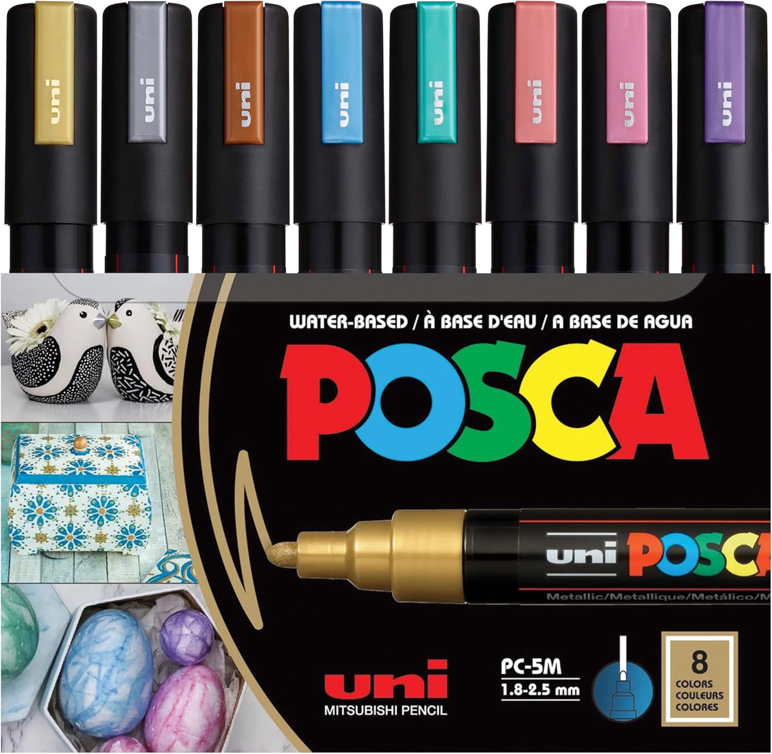 Marker do malowania Uni Posca PC-5M - Średni grot - 8 metalicznych kolorów
