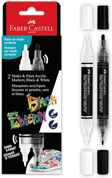 Marqueurs de peinture acrylique Faber-Castell Shake & Paint noir et blanc