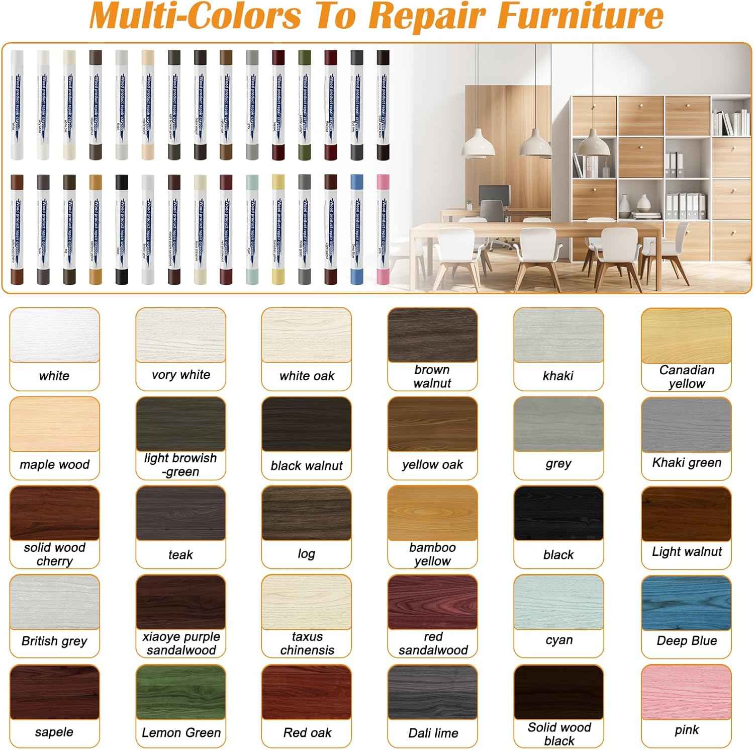 30 Color Wood Filler Sticks Putty Wax Crayons for Furniture Repair