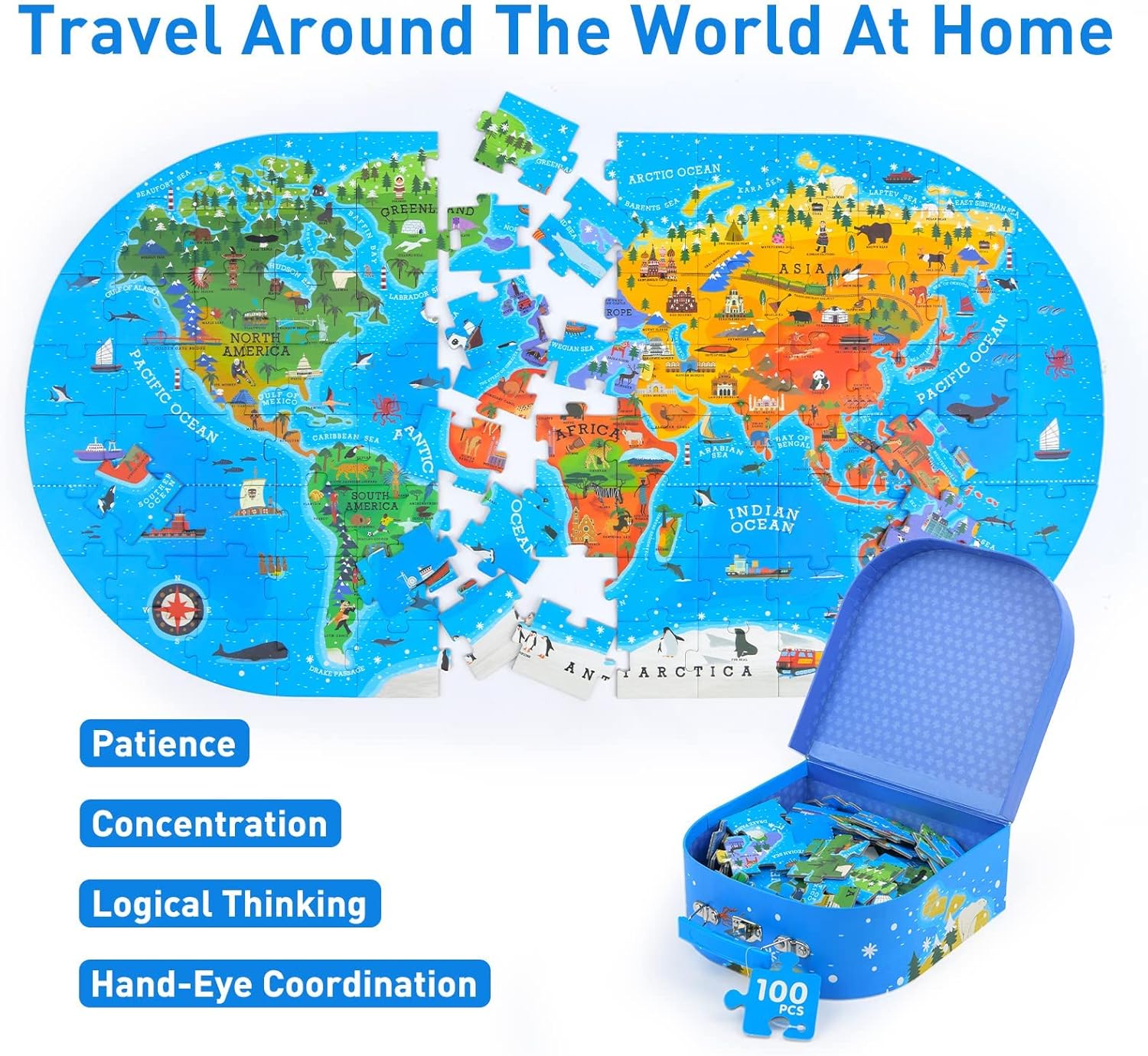 Mideer Floor Puzzle for Kids 4-8, 100 Piece World Map Jigsaw Puzzle