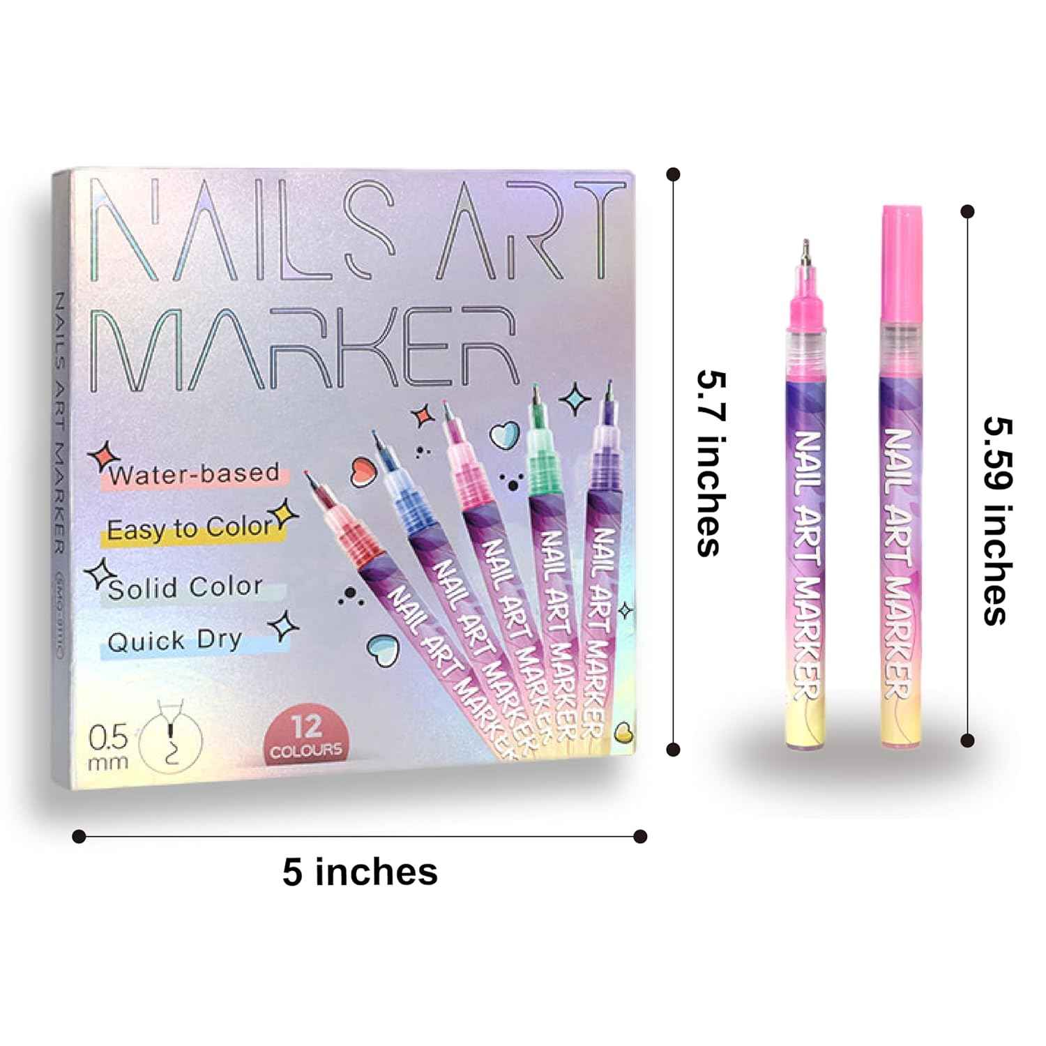 12 Colors 3D Nail Art Marker Pens Set 0.5mm