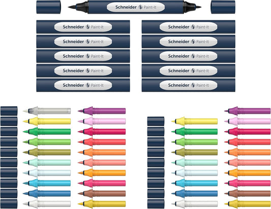 Schneider Twin Marcador Paint-It 040 Pincel y Punta Redonda 20 Colores (52 Piezas)