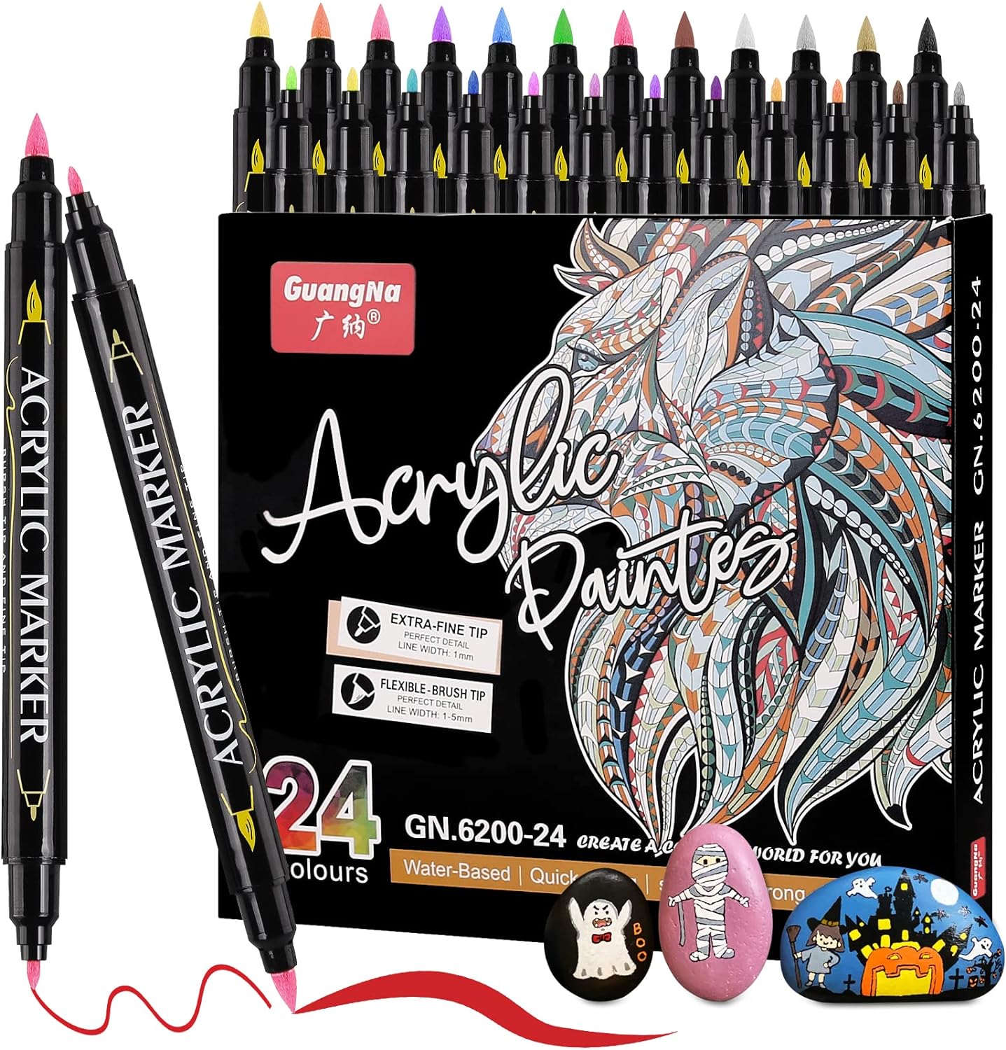 Guangna 24 Colors Dual Brush Tip Acrylic Paint Markers - TTpen