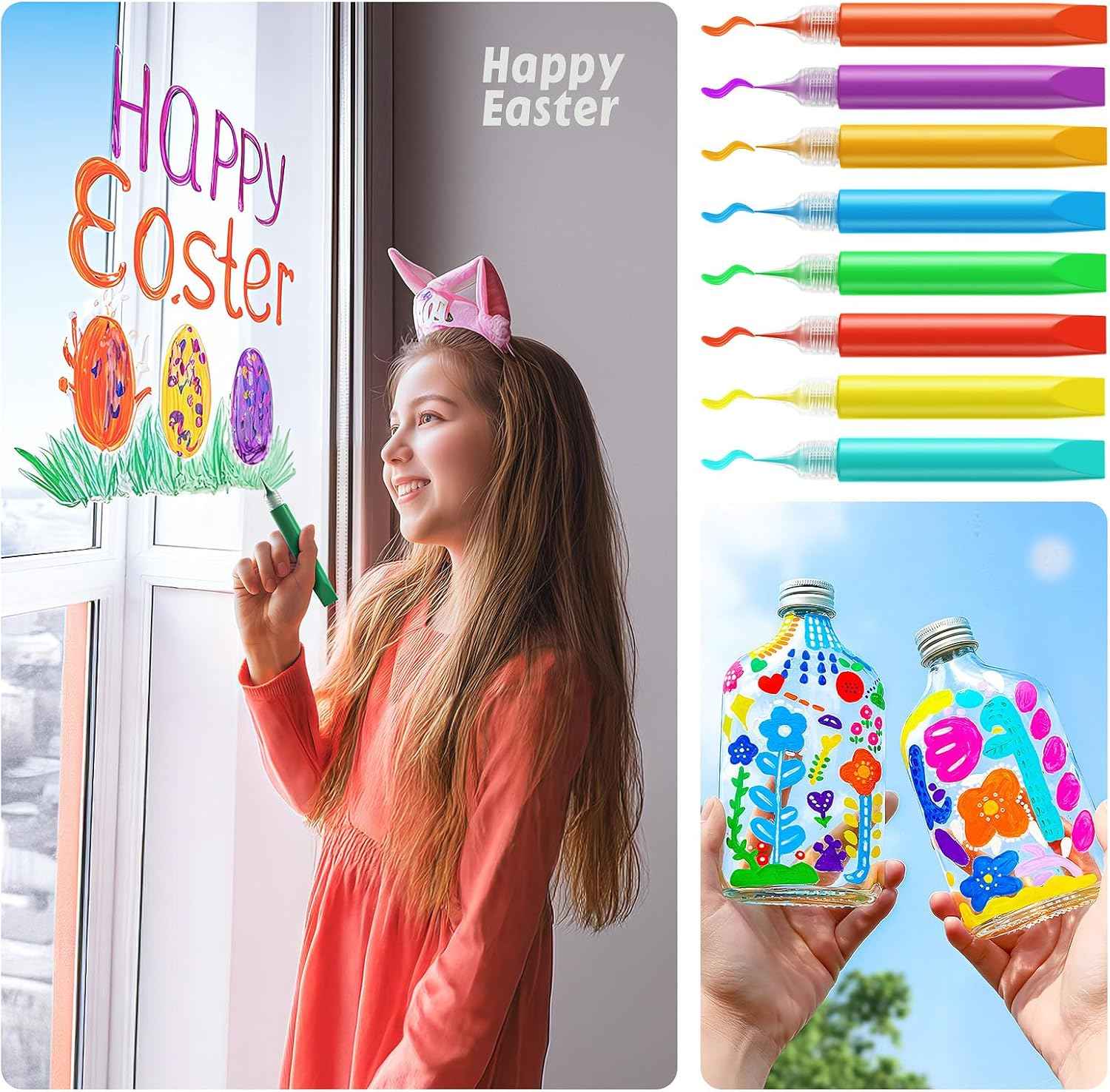 48Pcs Suncatcher Paint Pens for Kids Stained Glass Window 24 Color