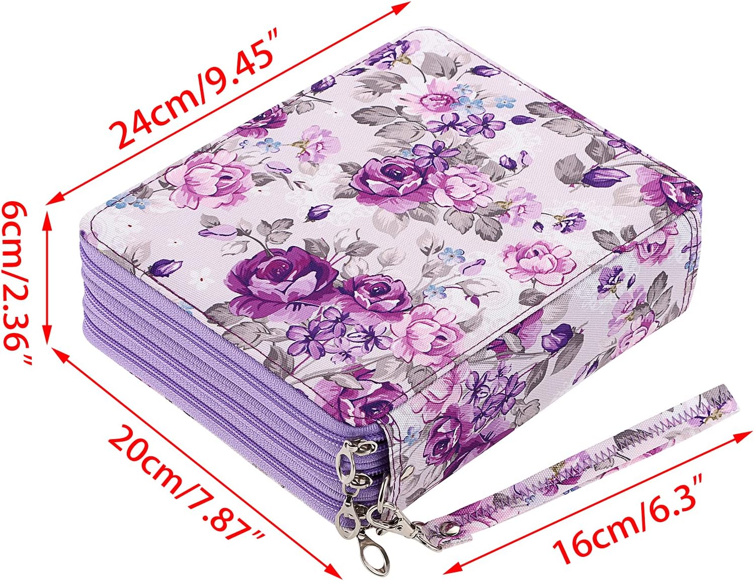 120 Slots Colored Pencil Case Purple Flower