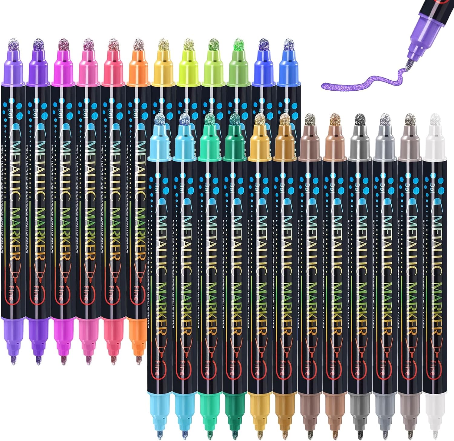Guangna 12 Colors Metallic Paint Twin Marker Pens with Dot and Fine Tip