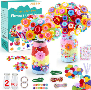 Make Your Own Flower Bouquet with Buttons Felt Vase Art Craft