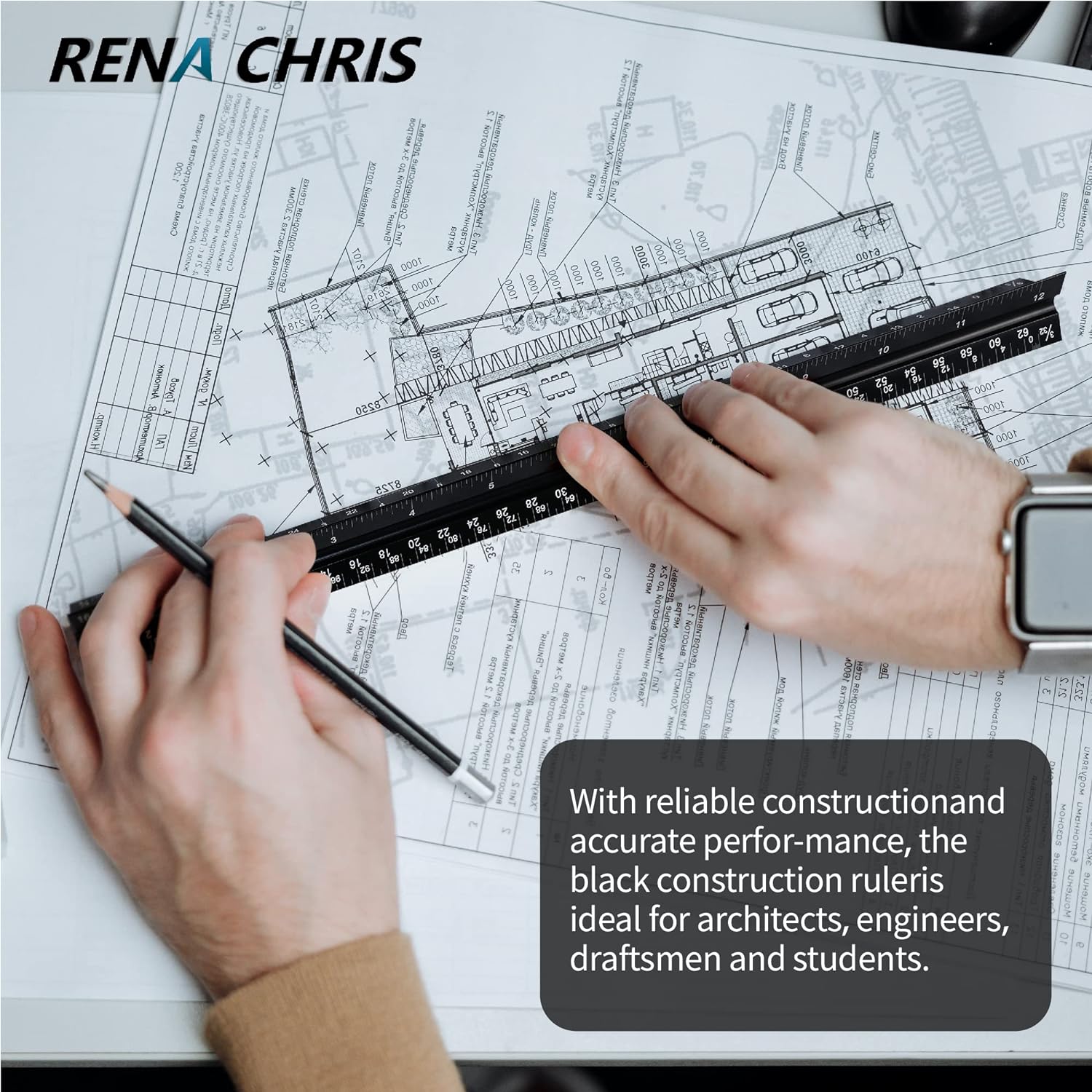 12" Architectural Scale Ruler Triangular Aluminum Black