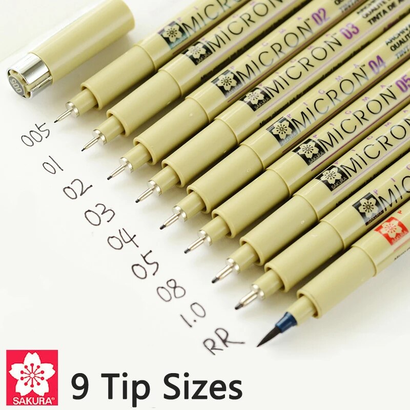  Sakura Pigma Micron Pen - Size 01 - 0.25 mm - 9 Color Bundle