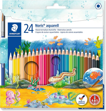 STAEDTLER 144 Noris Aquarell 24 Watercolour Pencils Plus Paint Brush