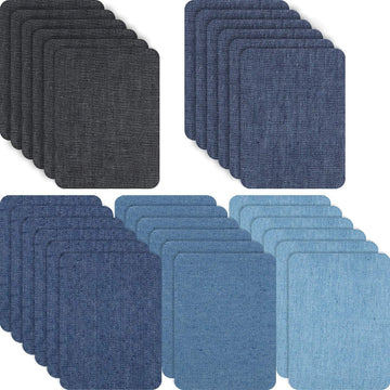 Iron-on denim repair patches, 4.9 in square, mixed dark and light denim sets