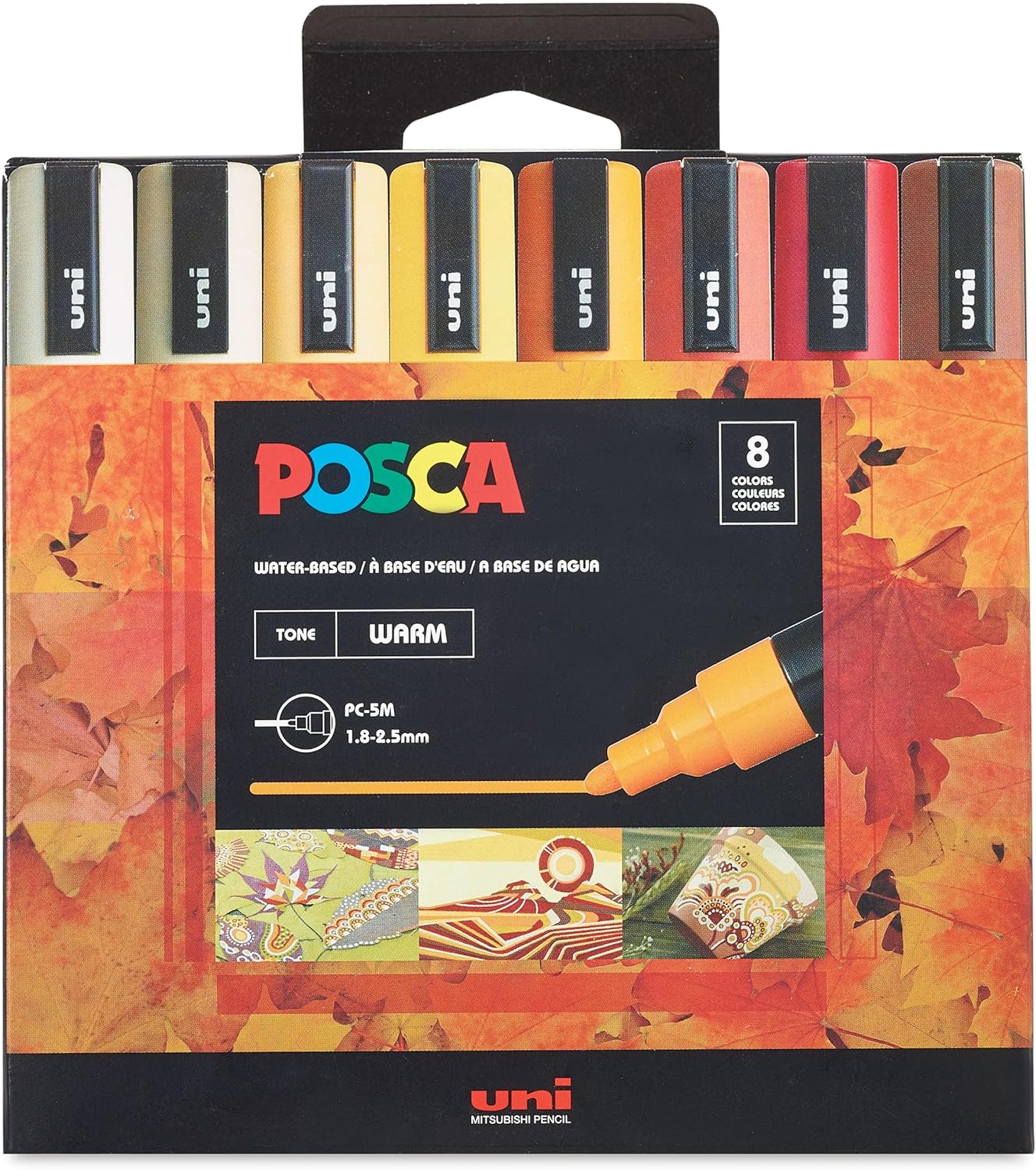 Uni Posca målarpenna PC-5M - Medium spets - 8 färger varma toner