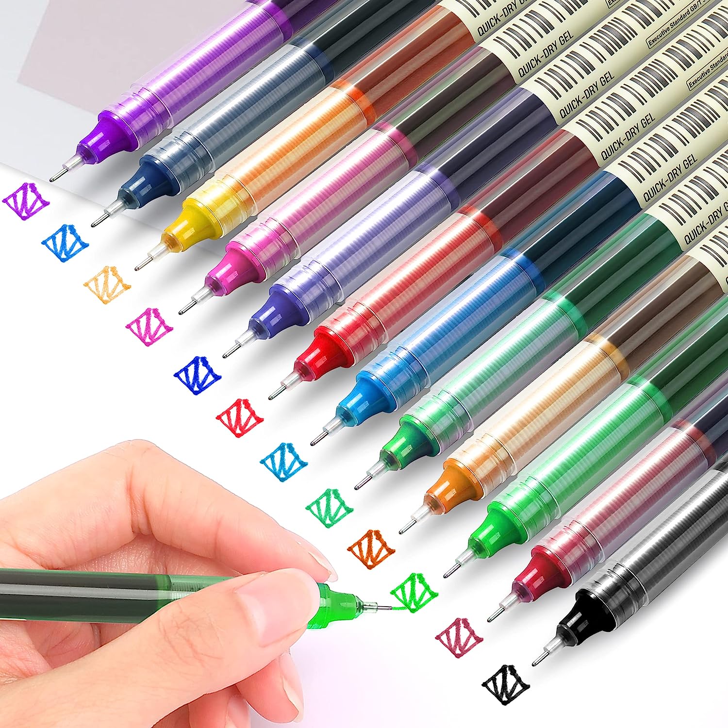 12 Color Quick Drying Liquid Ink Rollerball Pens 0.5mm Fine Point