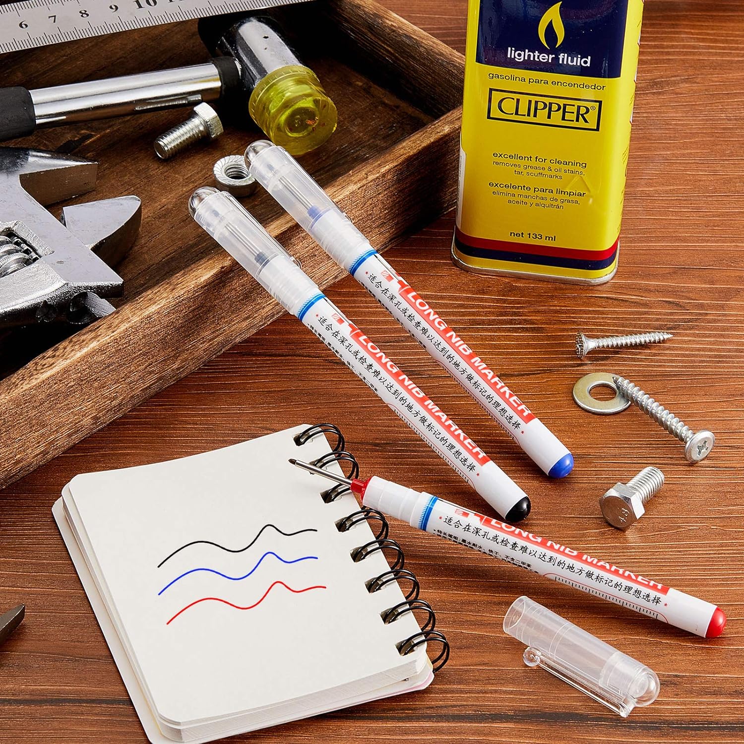 6PCS Deep Drill Hole Long Nib Waterproof Marker Pens Red Black Blue
