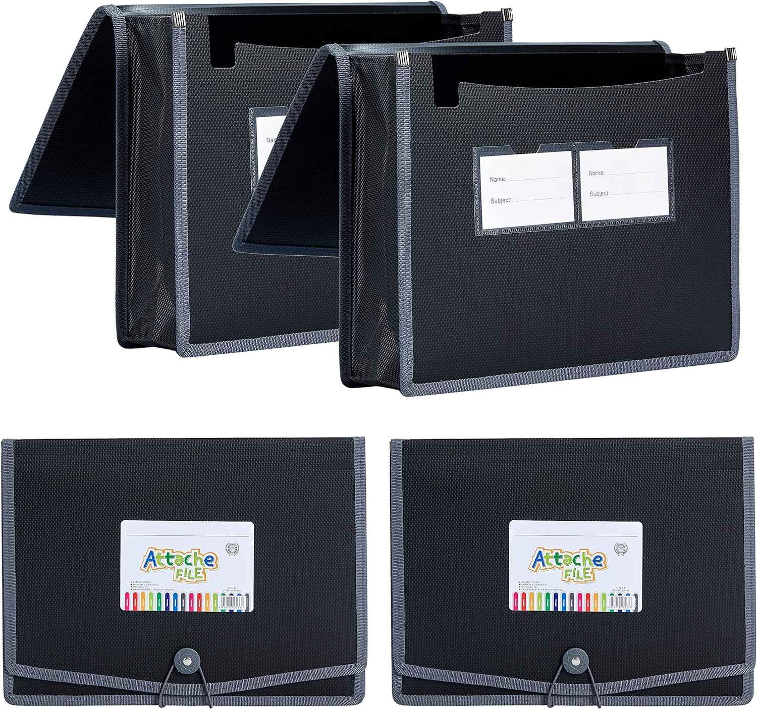 4 Pack Plastic Expanding File Wallet Document Organizer A4 Letter Blac