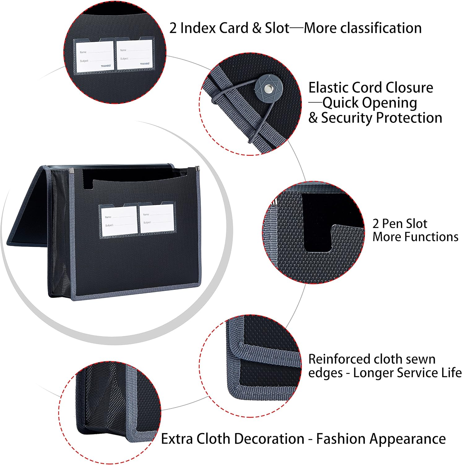 4 Pack Plastic Expanding File Wallet Document Organizer A4 Letter Black