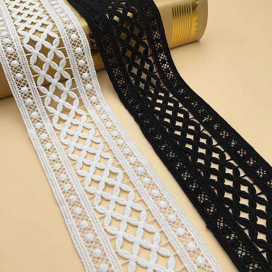 6/8.5cm Black White Milk Fiber Embroidered Lace Trim – 15 Yards