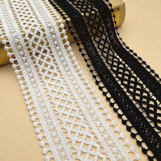 6/8.5cm Black White Milk Fiber Embroidered Lace Trim – 15 Yards