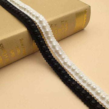 1.3cm pearl crochet lace trim, white and black, bead-like pearl rows