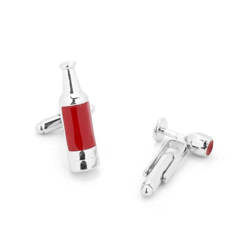 Red whiskey bottle motif cufflinks with silver posts, pair of 2