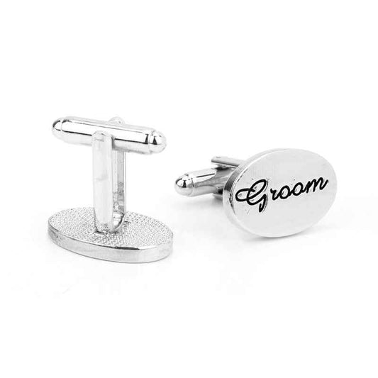Silver 'Groom' Cufflinks for Wedding French Shirt Studs 2pcs
