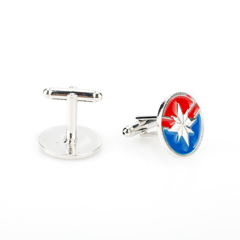 Captain Marvel-Logo Manschettenknöpfe, silberfarben, Rückseite mit Stiftverschluss