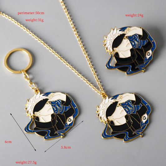 Jujutsu Kaisen Fivetsume Toji Metal Brooch Keyring Necklace 3 Pack